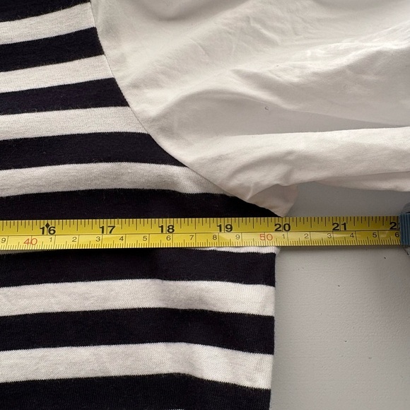 Talbots Black White Cotton Striped Short Puff Sleeve Scoop Neck Chic Blouse 1X - Picture 5 of 8